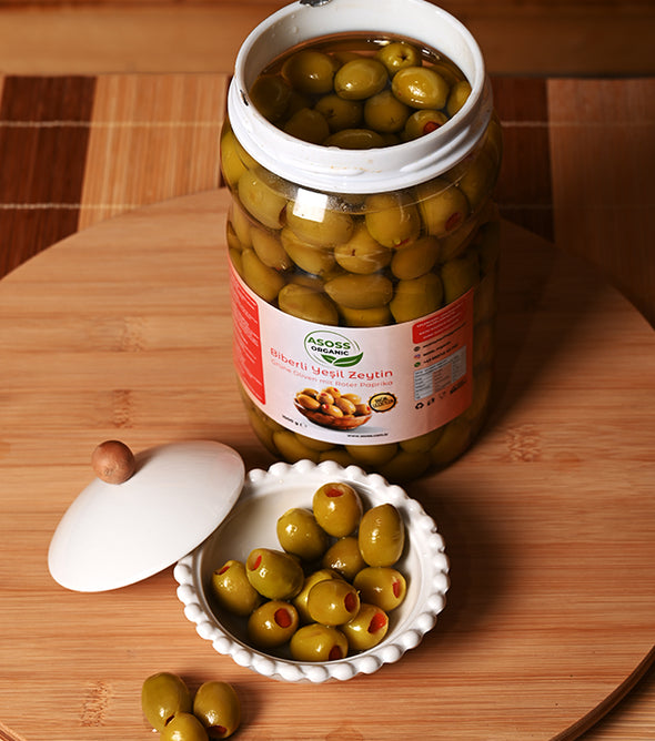 Grüne Oliven mit rote Paprika - 1kg